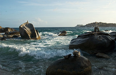 Stacks and stacks of flat rocks (Virgin Gorda) (Sailing the British Virgin Islands)