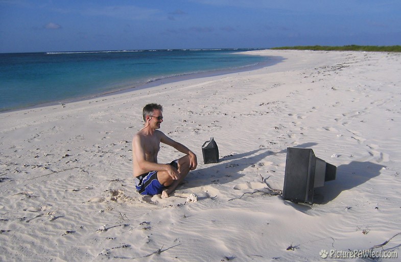 Nothing like TV on the beach! (Anegada) (Sailing the British Virgin Islands)