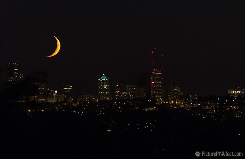 Moon and Venus over Seattle (300mm) (Sky & Space Gallery)