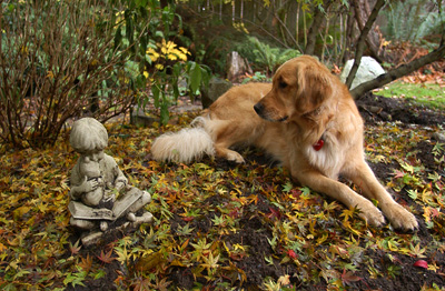 Posing with Christopher Robin in the fall (Genevieve's Late Summer/Fall in 2002)